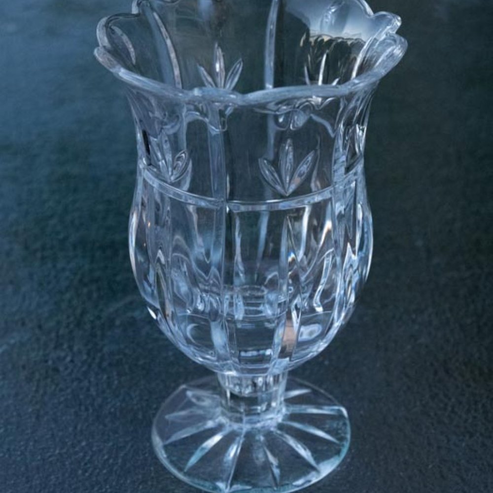 Block 24% Full Lead Crystal Tulip Garden Design Hurricane Vase or Votive Holder